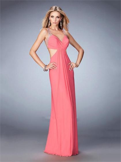 Mariage - Beautiful side Cutouts and Open Back Sheer Straps with Beaded Prom Dress PD3319