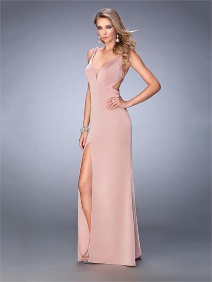 Wedding - Gorgeous with Plunging Neckline Side Slit Beaded Straps Chiffon Prom Dress PD3316