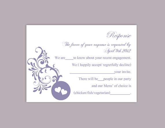 Hochzeit - DIY Wedding RSVP Template Editable Word File Instant Download Rsvp Template Printable RSVP Cards Purple Rsvp Card Elegant Rsvp Card
