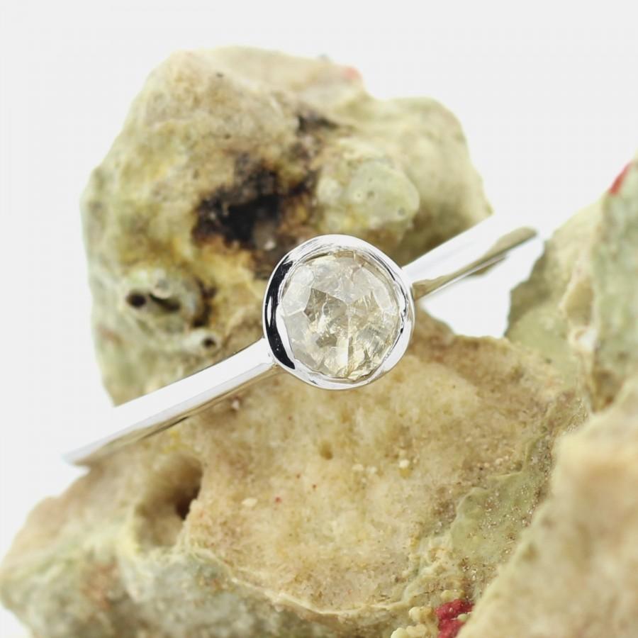 زفاف - Dainty Bezel Raw Diamond Engagement Ring/ Rough Diamond Ring/ Raw Diamond Ring/ Uncut Diamond Ring/ Set In 14KT White Gold