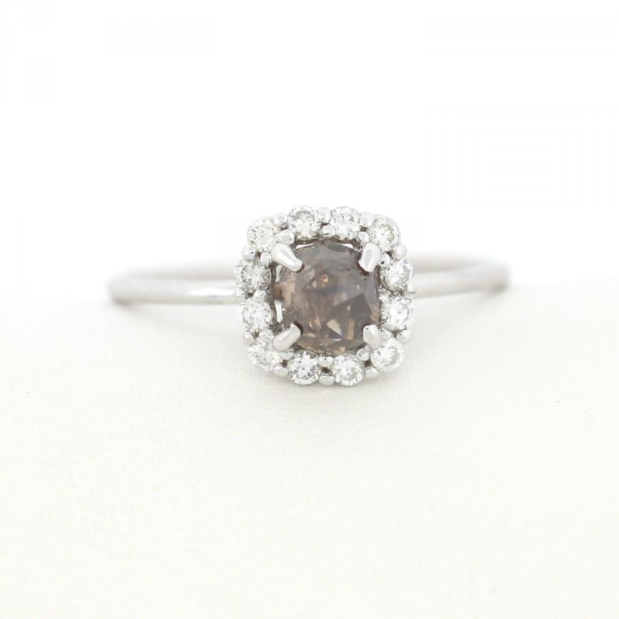 Wedding - Rough Diamond Ring, Raw Diamond Dainty Ring, Diamond Halo Ring Set in 14kt White Gold - Raw Diamond Ring - Uncut Diamond - 14kt Gold