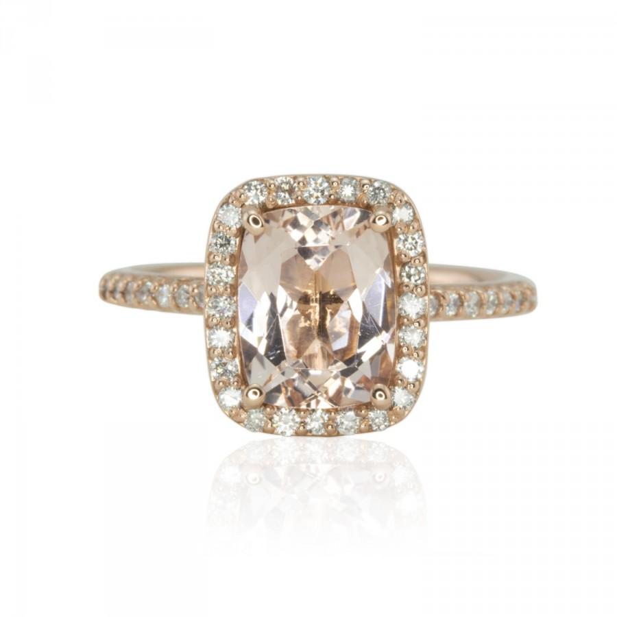 Wedding - Morganite Engagement Ring, Morganite Cushion Cut Ring, Pink Morganite Engagement Ring, Rose Gold Morganite Engagement Ring - LS3361