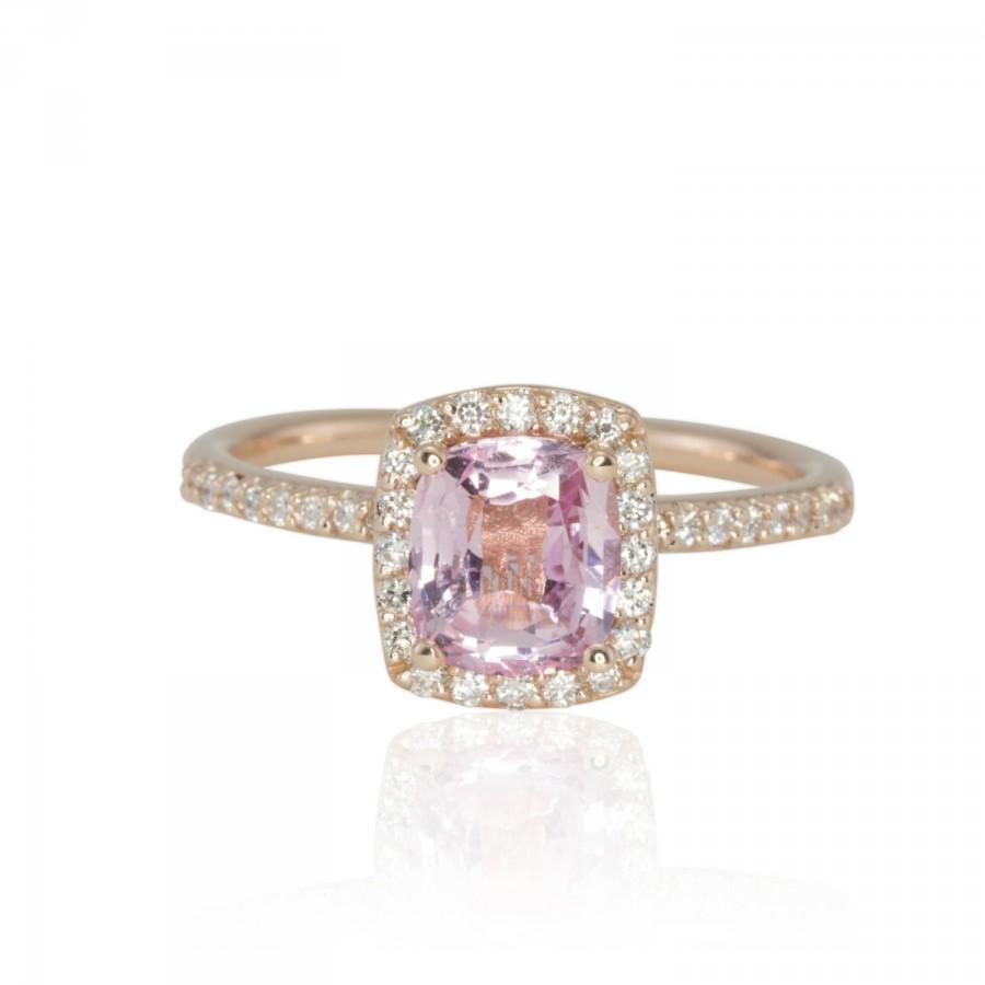 Wedding - Pink Sapphire Ring with Diamond Halo, Morganite Colored Sapphire Engagement Ring - LS2205