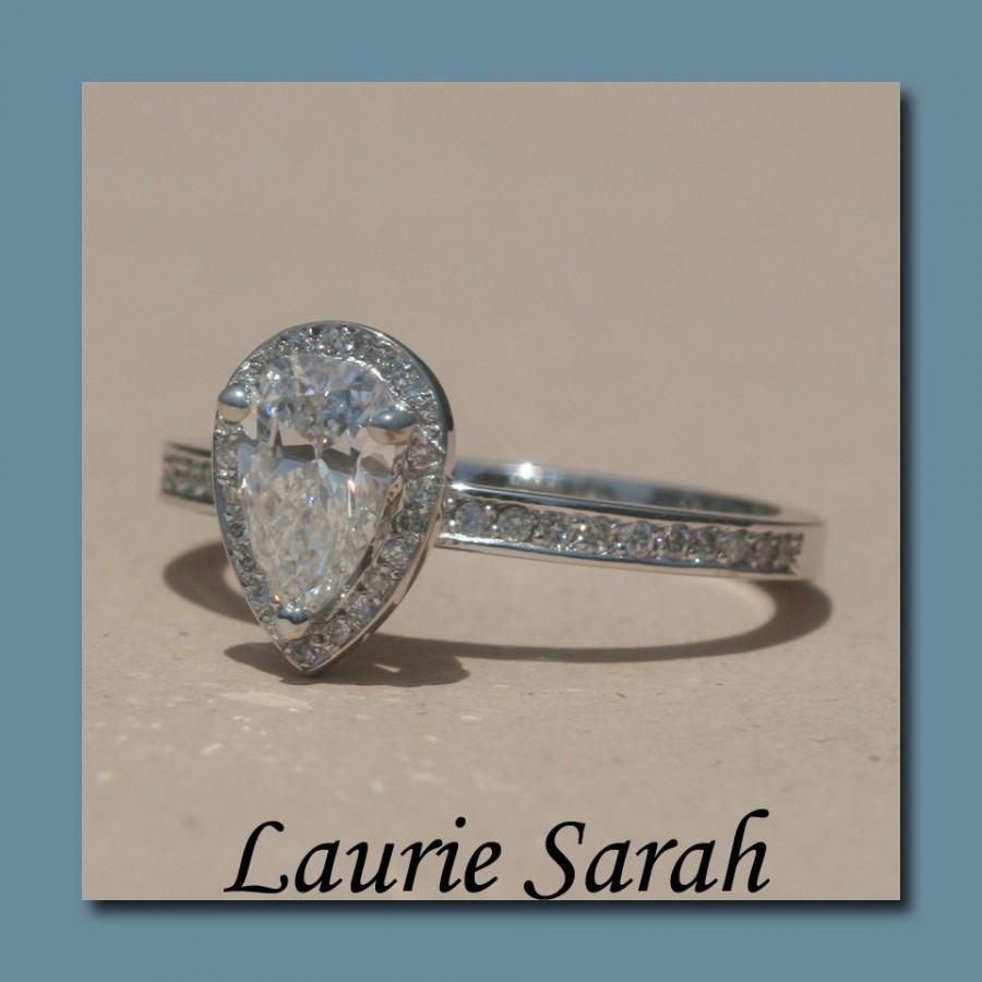 زفاف - Diamond Ring, Diamond Tear Drop Engagement Ring with Single Diamond Halo - LS1616
