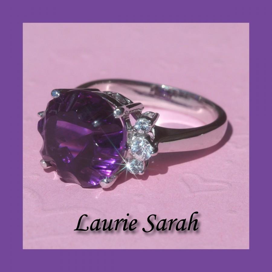 Mariage - Amethyst Ring, Amethyst and White Sapphire Cocktail Ring - 11 Carat Fancy Cut Gemstone - LS905