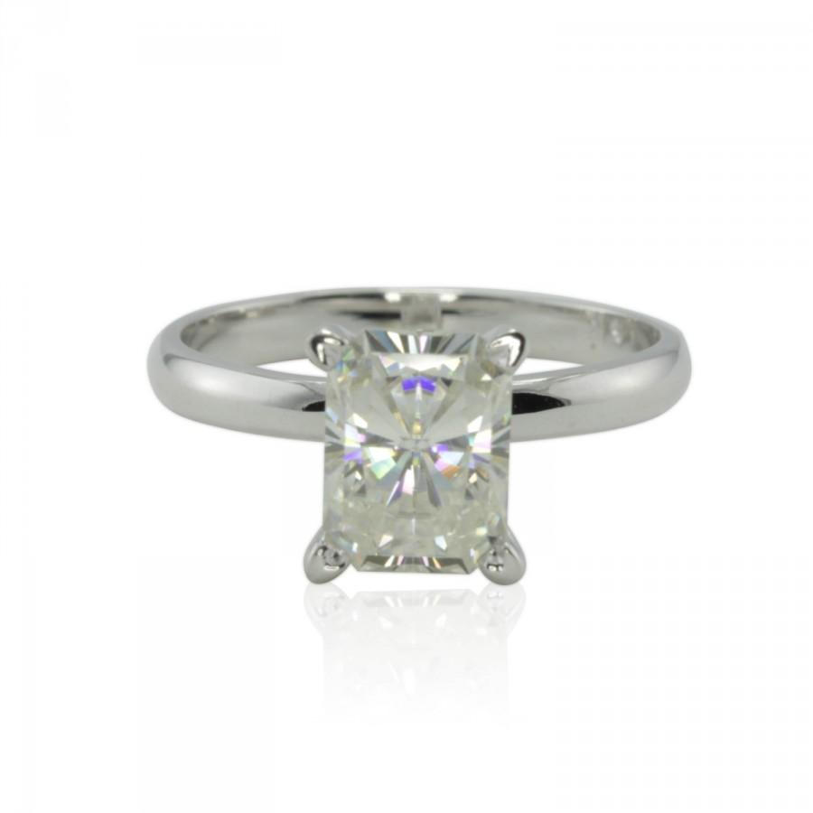 Hochzeit - Moissanite Ring, Radiant Cut Moissanite Solitaire Engagement Ring - LS2494