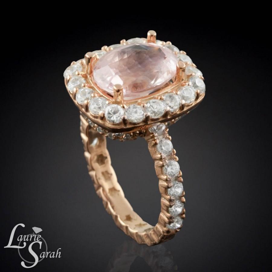 Mariage - Pink Sapphire Engagement Ring, Oval Light Pink Sapphire 14kt Rose Gold Engagement Ring  - Stunning F,VS2-SI1 Diamond Halo - LS2609