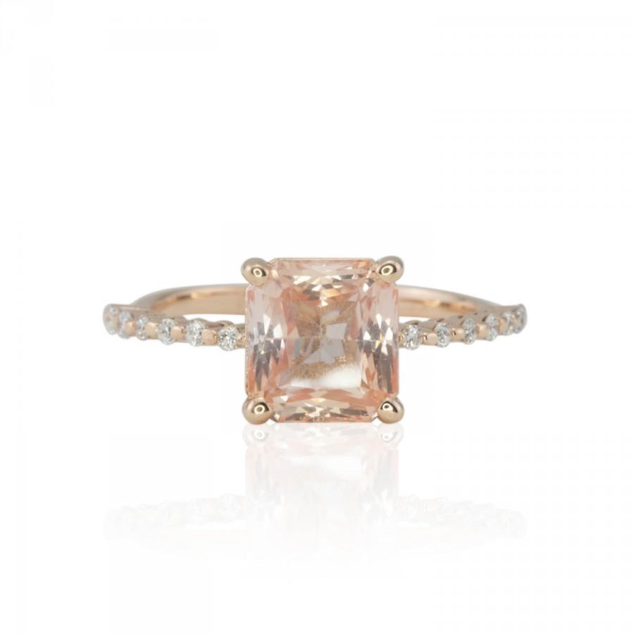 زفاف - Sapphire Engagement Ring, 2 carat Square Cut Padparadscha Sapphire Engagement Ring w/Prong Set Diamond Shank - Choose your Sapphire - LS3235