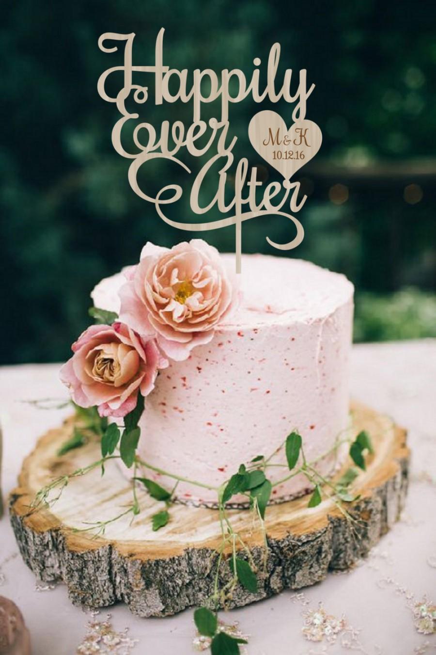 زفاف - Happily Ever After  Wedding Cake Topper Rustic Cake Topper  Personalized  Wood Cake Topper Silver Gold Cake Topper