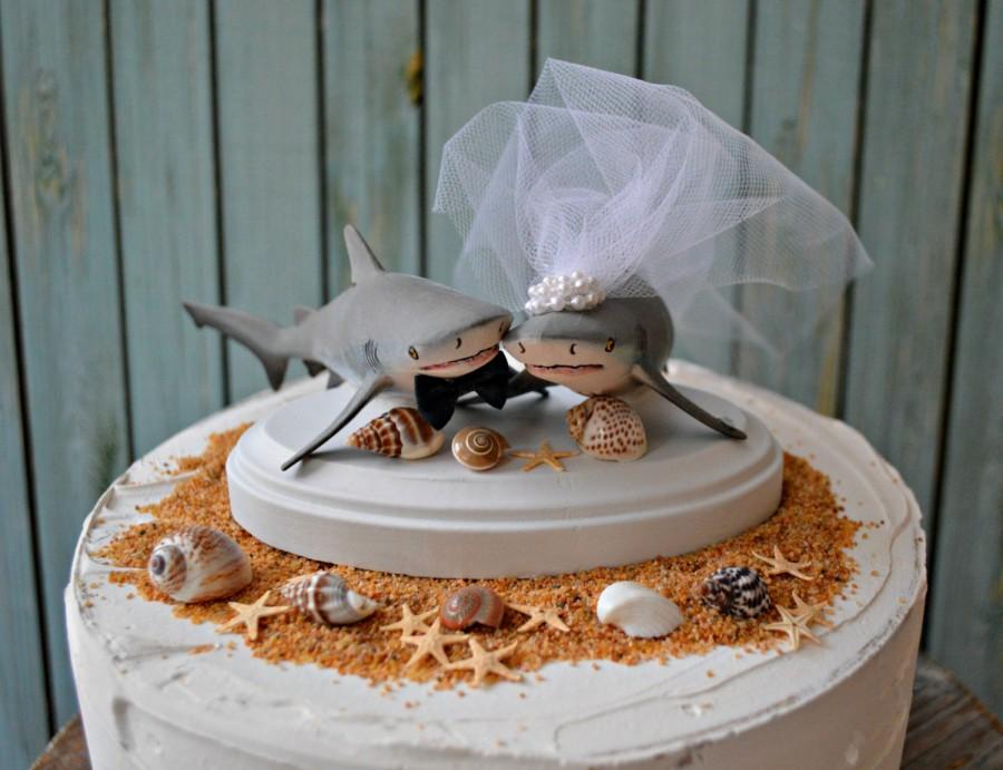 زفاف - Shark- shark-bull shark-shark-wedding-wedding cake topper-shark lover-bride-groom-beach wedding-destination wedding-nautical-fishing