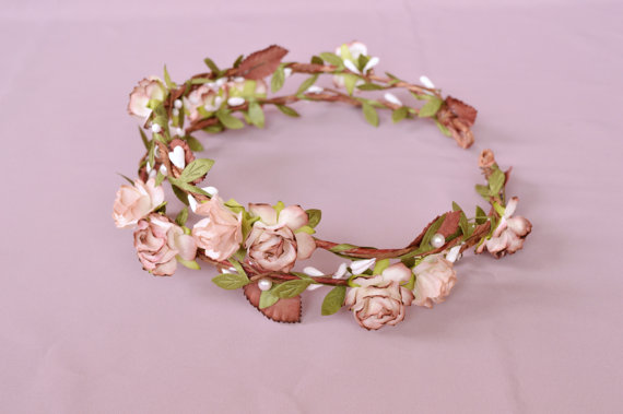 Hochzeit - Bridal flower crown, Double flower hair wreath, marsala crown, Bridal headpiece, Floral crown, Rustic headband, Vintage halo, Rose halo