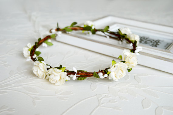 زفاف - Bridal flower crown, Ivory hair wreath, Floral headband, Rustic headpiece, Wedding hair accessories, Rustic hair crown, Romantic headpiece
