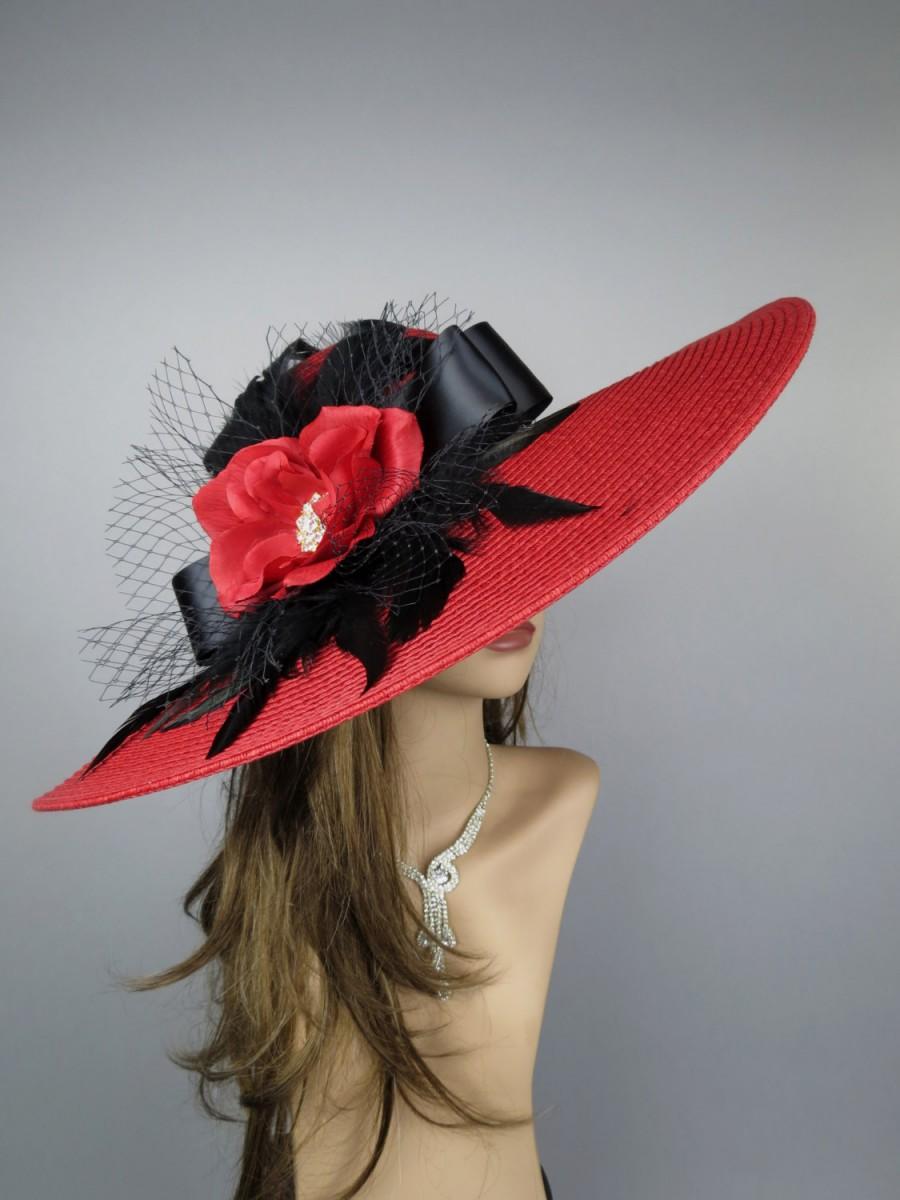 Свадьба - Red Wedding Head Piece Kentucky Derby Hat Fascinator  Wedding Accessory Red Feather Cocktail Hat