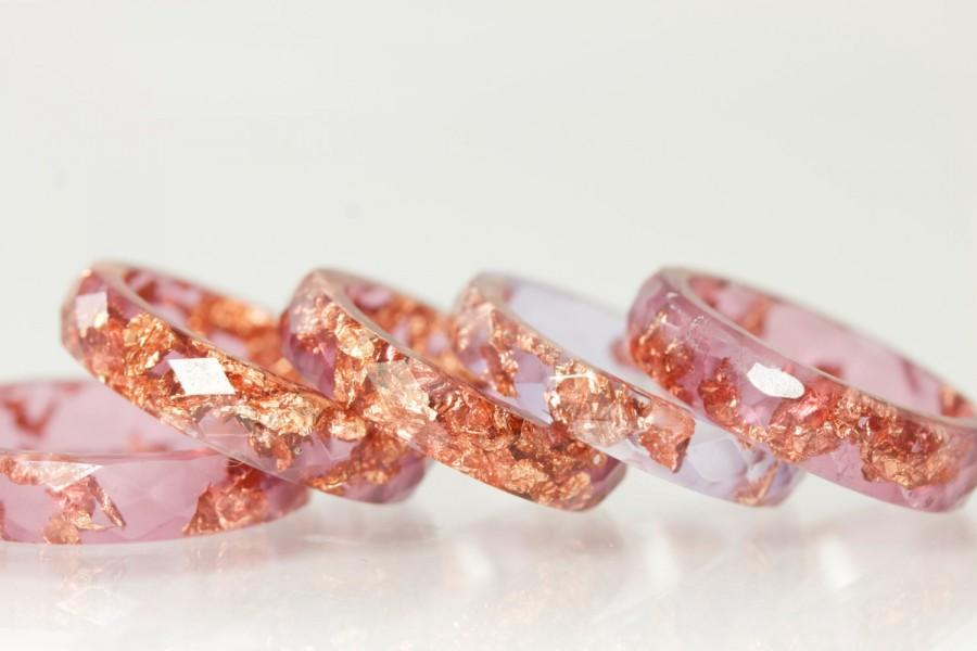 Hochzeit - Resin Ring - Raspberry Plum Faceted Eco Resin Ring with Copper Flakes