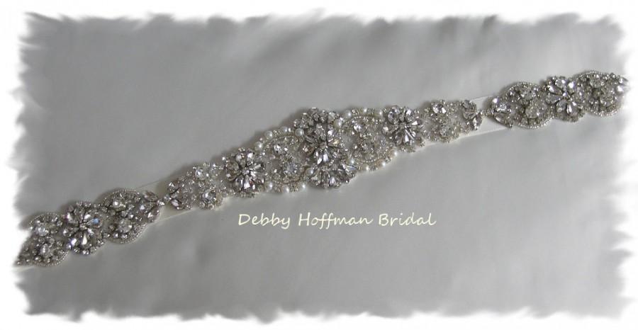 Свадьба - Rhinestone Crystal Pearl Bridal Sash, 15" Rhinestone Wedding Dress Belt, Pearl Jeweled Wedding Sash, Pearl Bridal Belt, No. 4060S4066-15