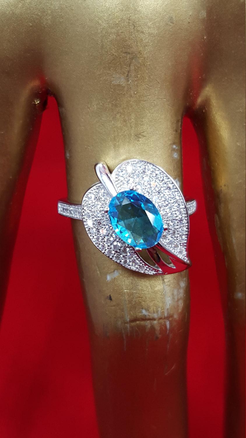 زفاف - Sterling Silver Ring.Blue Topaz Ring.Diamond CZ.Ring.Handmade Ring.leaf  Rings.Handmade.Wedding Rings.Engagement Rings.Bridal Sets.R131-140