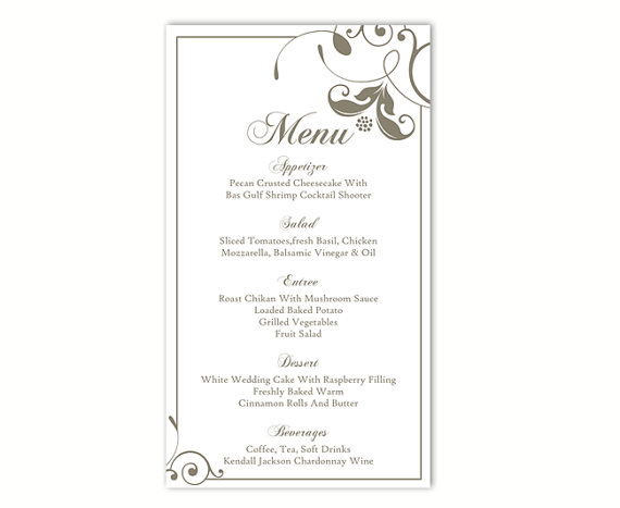 زفاف - Wedding Menu Template DIY Menu Card Template Editable Text Word File Instant Download Gray Menu Floral Menu Template Printable Menu 4x7inch