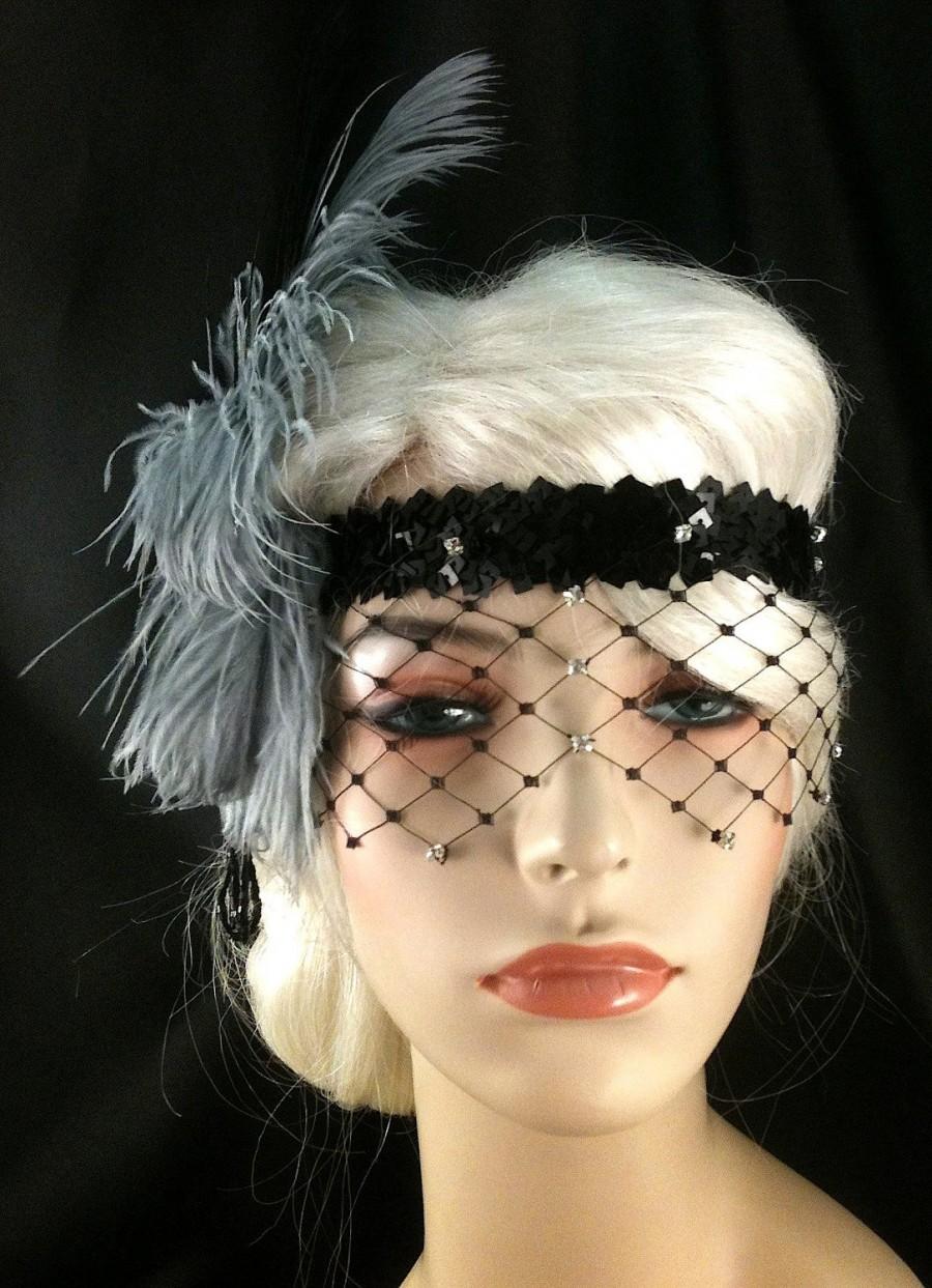 Hochzeit - Great Gatsby Headband, Flapper Headband, Downton Abbey, Headband, 1920s Head Piece, Art Deco Headband, Rhinestone Veil/Mask
