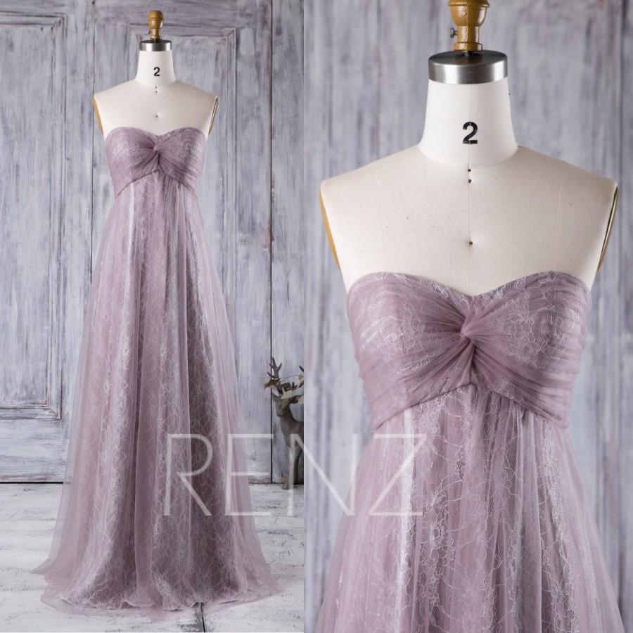 Wedding - 2016 Dusty Purple Mesh Bridesmaid Dress, Sweetheart Wedding Dress with Lace, Empire Waist Strapless Prom Dress Floor Length (JS041)