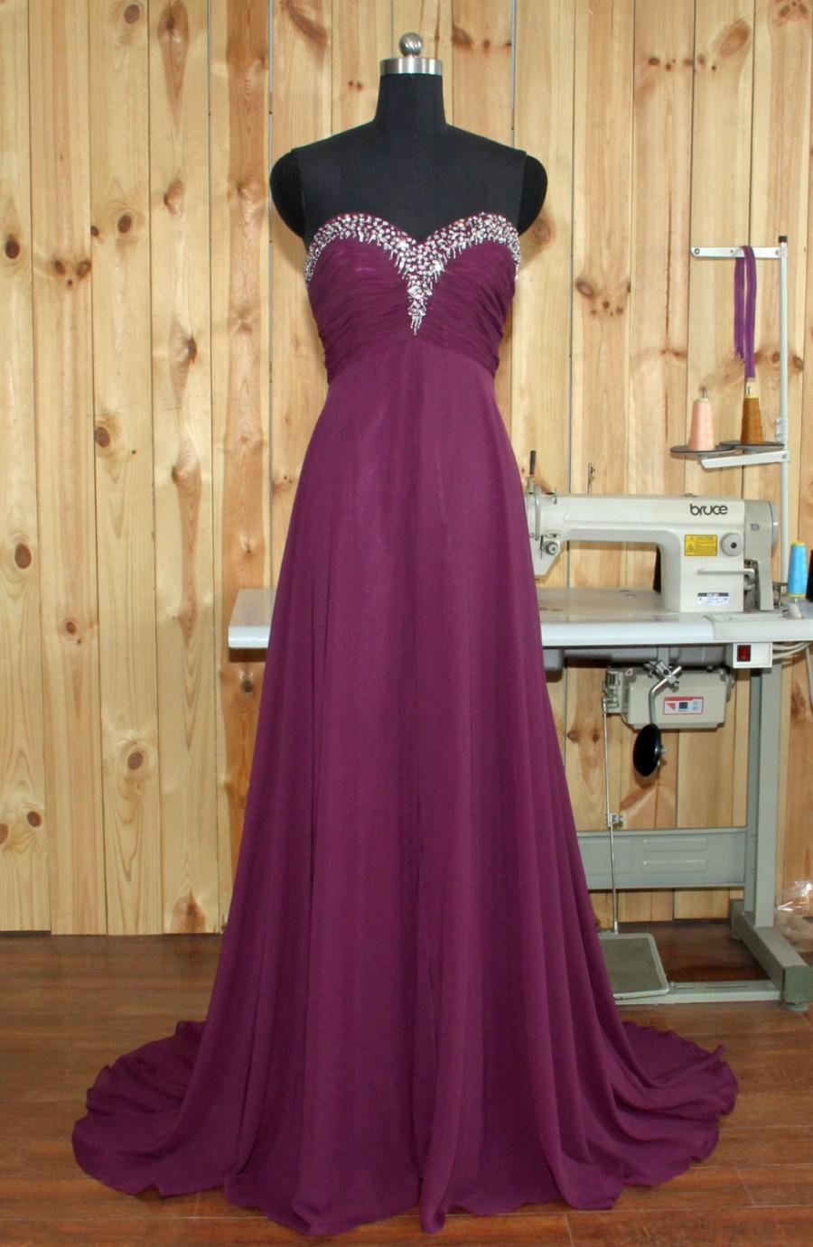Mariage - 2016 Fuchsia Bridesmaid Dress,Fuchsia Long Wedding dress,Neckline bead   dress, Empire Waist Sweetheart Prom dress floor length