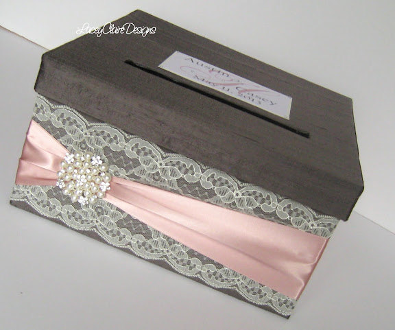 Mariage - Wedding Card Box Custom Envelope Card Holder Lace Blush Handmade Silk Card Box