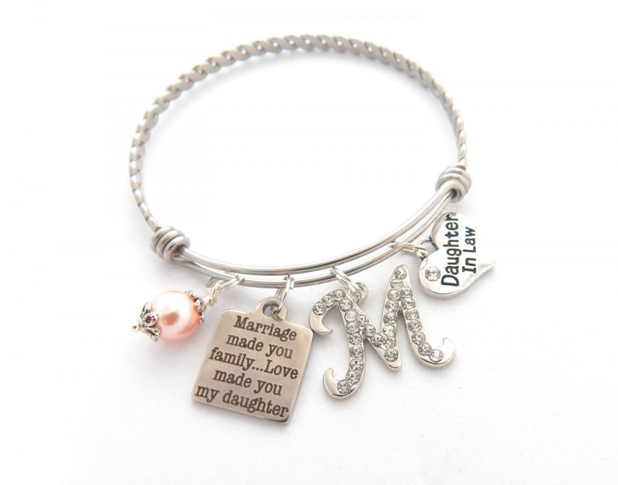 Mariage - Future Daughter in Law BRACELET, Daughter in Law Gift, BRIDE to be Gift, Charm Bracelet, Marriage made you family, love made you my daughter
