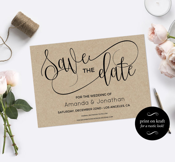Wedding - Save the Date Template - Save the Date Printable - Kraft save the date - Rustic save the date - Downloadable wedding 