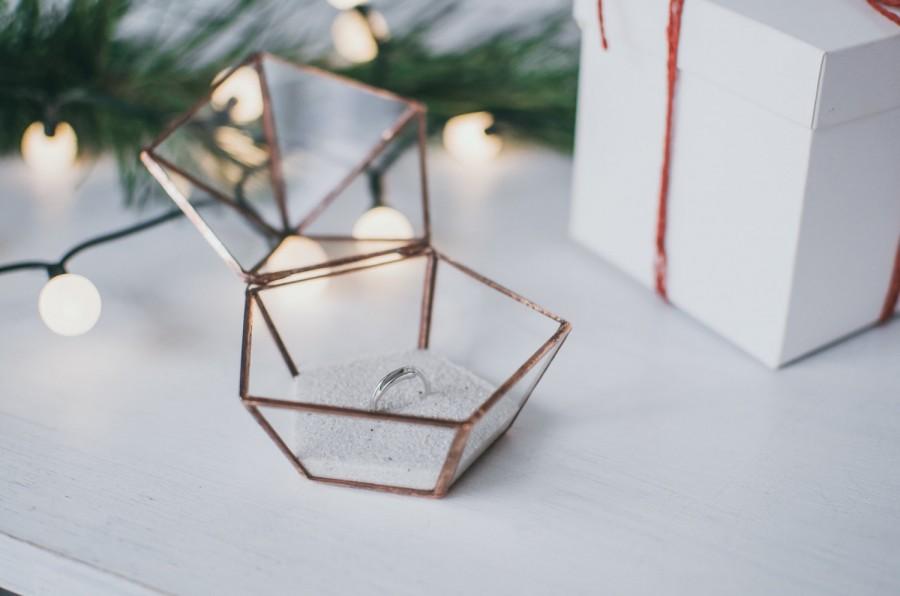 زفاف - Wedding Ring Box Jewelry Gift Christmas box Copper Silver or Black Stained glass Jewelery dish Geometric box Love Be special Sand included