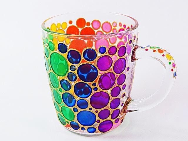 Wedding - Coffee mug Tea Cup Personalized Mug Handpainted Mug Glass tea mug Bubbles Cup Hand Painted Cup, Unique Mug Rainboow Mug Sublimation Mug