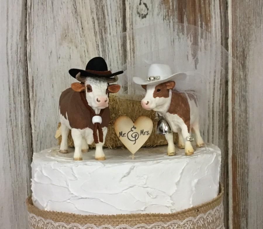 Wedding - Cow Cake Topper-Animal Wedding Cake Topper-Farm-Sentimental Cow-Barn Wedding Cake Topper-Farmer Boy and Girl-Cow Bride and Groom