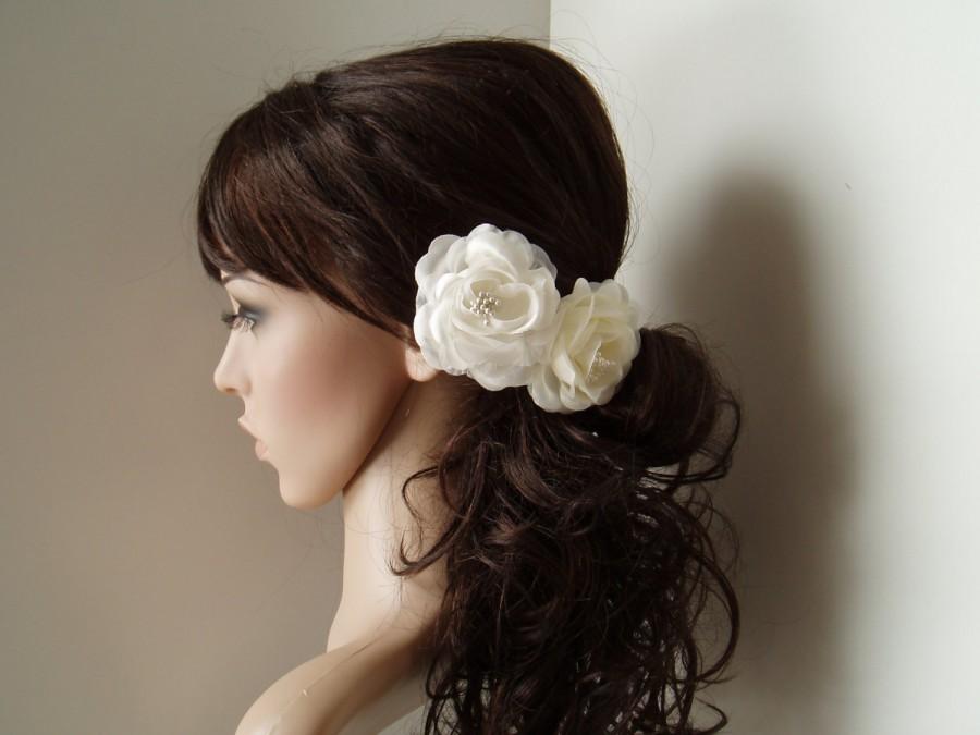 زفاف - Wedding Hair Flowers Bridal hair piece flower hair pins- 2 ALLIGATOR CLIPS - White or Ivory