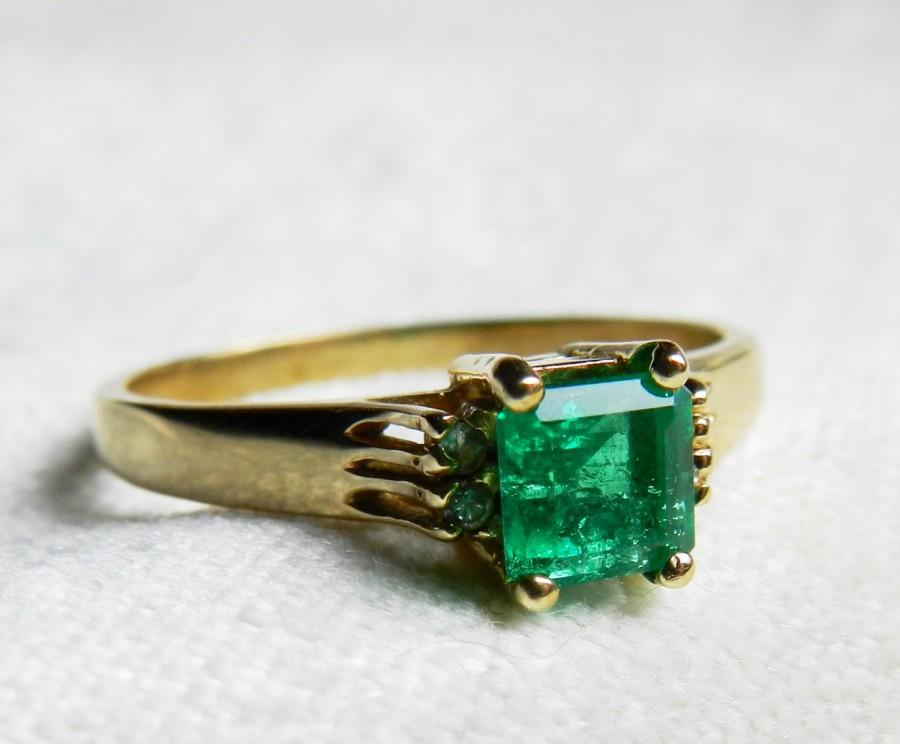 Hochzeit - Emerald Ring 14K Gold Ring Colombian Emerald Ring Emerald Diamond Engagement Ring May Birthstone May Birthday