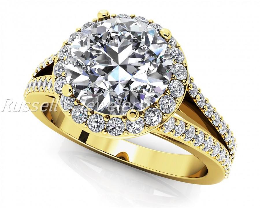 زفاف - Beautiful 14 karat diamond engagement ring & 1.50 carat Forever Brilliant Round Cut Moissanite center stone or halo diamond semi mount!