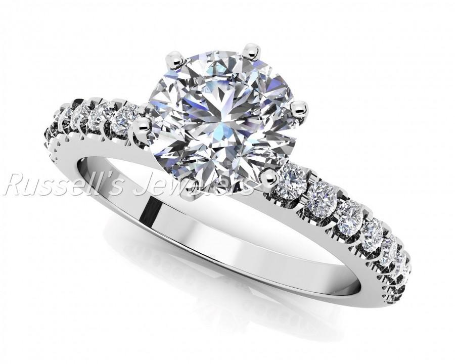 زفاف - Stunning 1 carat Forever Brilliant Round Cut Moissanite gemstone & diamond 14 karat gold custom made engagement ring or diamond semi mount