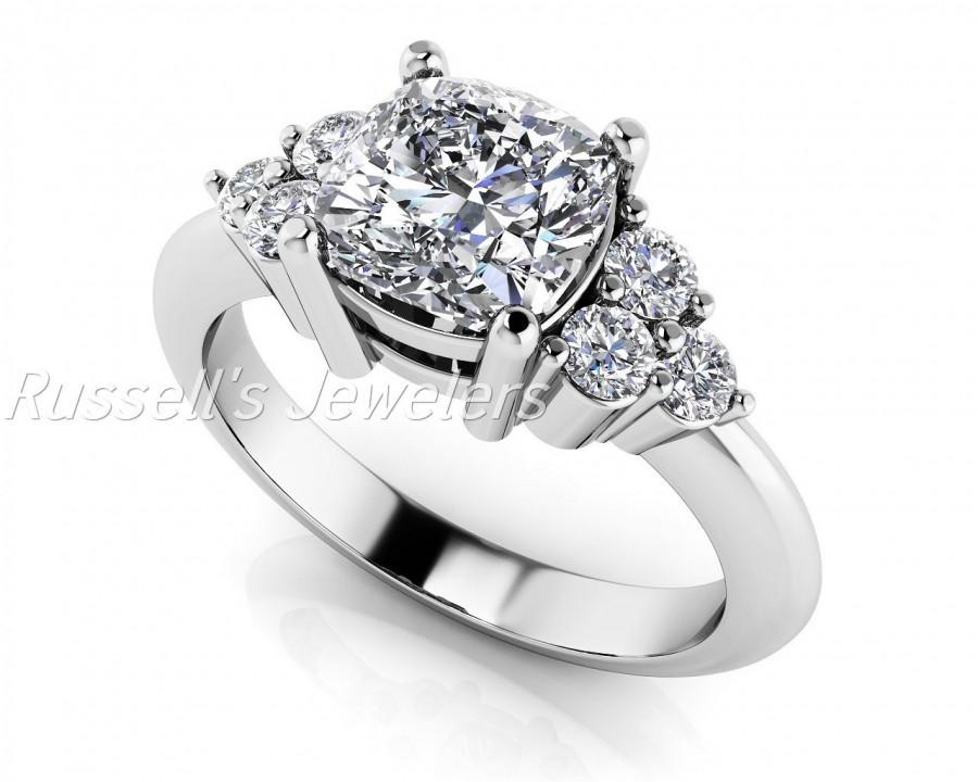 Mariage - Beautiful 1.50 carat Forever Brilliant Cushion Cut Moissanite center stone & diamond 14 karat gold engagement ring or diamond semi mount