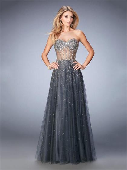 زفاف - Stunning Tulle A-line Corset Like Bodice Sweetheart Beaded Prom Dress PD3281
