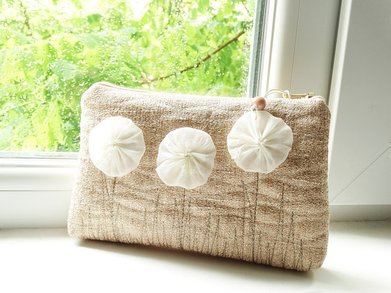 Mariage -    Bag, Clutch with Flowers for Girl,  gift for Little Flower Girl, Peach Coin Purse Gift Girl