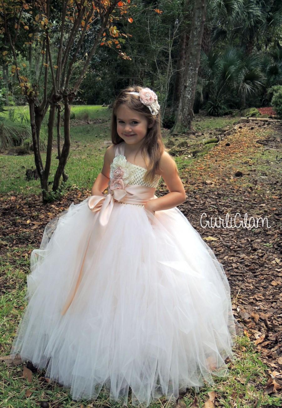 Hochzeit - Blushing Vintage Flower Girl Tutu Dress, Flower girl dress, Tulle Flower Girl Dress