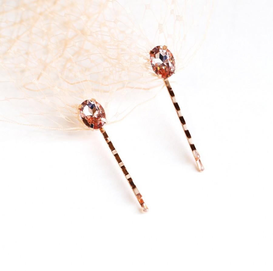 Mariage - Rose Gold Hair Pins Blush Peach Birdcage Veil Bandeau Style Blusher 9 inch French Net