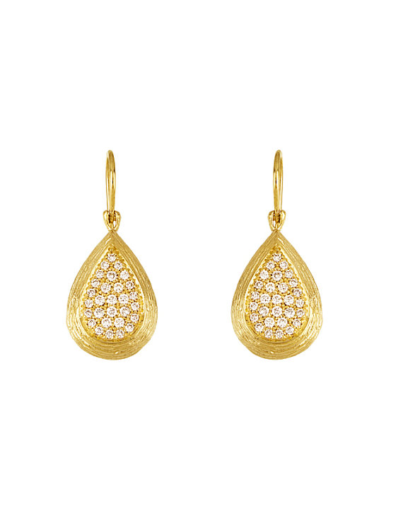 زفاف - 0.40 Carat Diamond Textured 18k Yellow Gold Dangle Earrings, Anniversary Gifts for Women, Fine Jewelry Christmas Gifts, Diamond Earrings