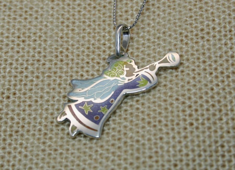 Mariage - Silver cloisonne Pendant Angel  Hot enamel Minankari  Cloisonne jewelry Enamel jewelry Gift for her  lilac pendant