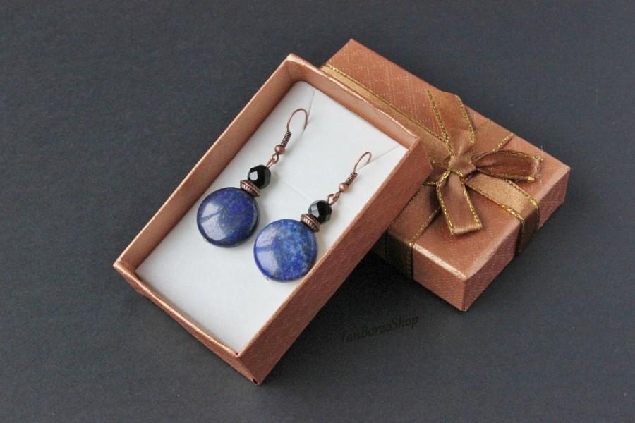 Hochzeit - Lapis lazuli jewelry Black blue earrings Blue gemstone earrings Dark blue earrings Blue stone earrings Lapis lazuli earrings Copper fittings