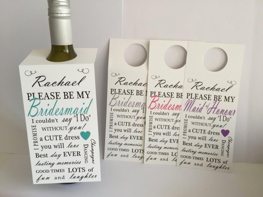 Hochzeit - Personalised "Please be my Bridesmaid?", Maid of Honour?, wine bottle tags , Wedding, Silver, Pink, Aqua & Purple