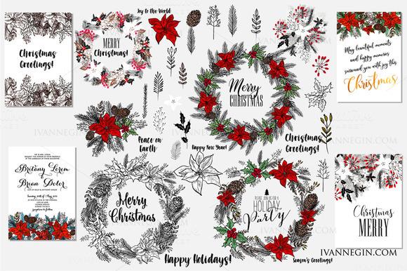 Mariage - 38 Christmas wreath clipart 4 card