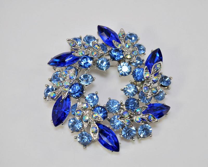 Wedding - Royal Blue Crystal rhinestone Brooch, Sapphire Blue brooch, Blue Rhinestone Broach for Something Blue Bridal Accessories, brooch Bouquet