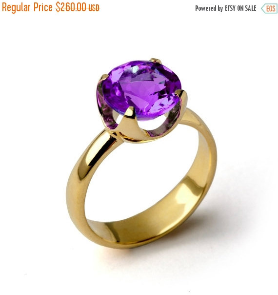 Wedding - SALE 25% OFF - CUP Amethyst Engagement Ring, Purple Amethyst Ring, Yellow Gold Amethyst Ring, Amethyst Promise Ring, Large Amethyst Ring