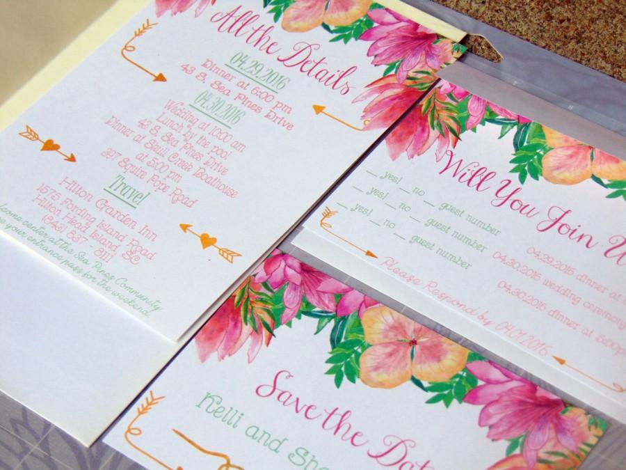 زفاف - Style WC001 Simple floral watercolor invitation Set of 15} Custom Wedding invite, Save the date, rsvp, invitation, and travel in each set
