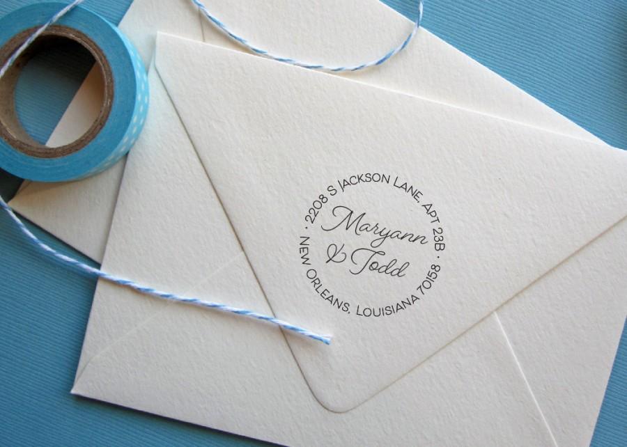 زفاف - Circle return address stamp for weddings, Self Inking or wood mounted rubber stamp