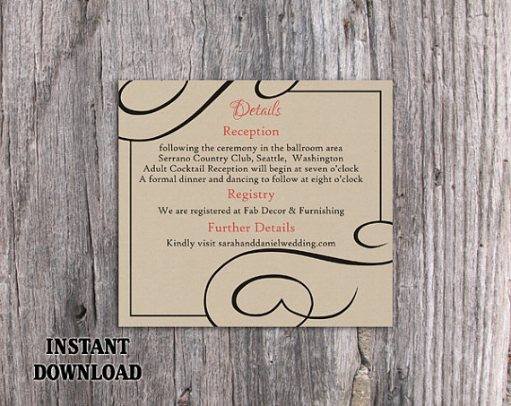 Wedding - DIY Burlap Wedding Details Card Template Editable Word File Instant Download Printable Rustic Details Card Black Details Card Enclosure Card