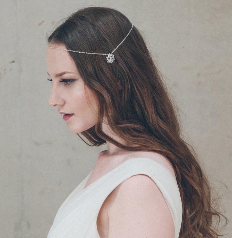 زفاف - Wedding circlet - 'Ophelia' crystal rhinestone silver chain bridal halo forehead band